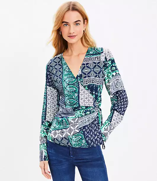 Petite Patchwork Wrap Blouse