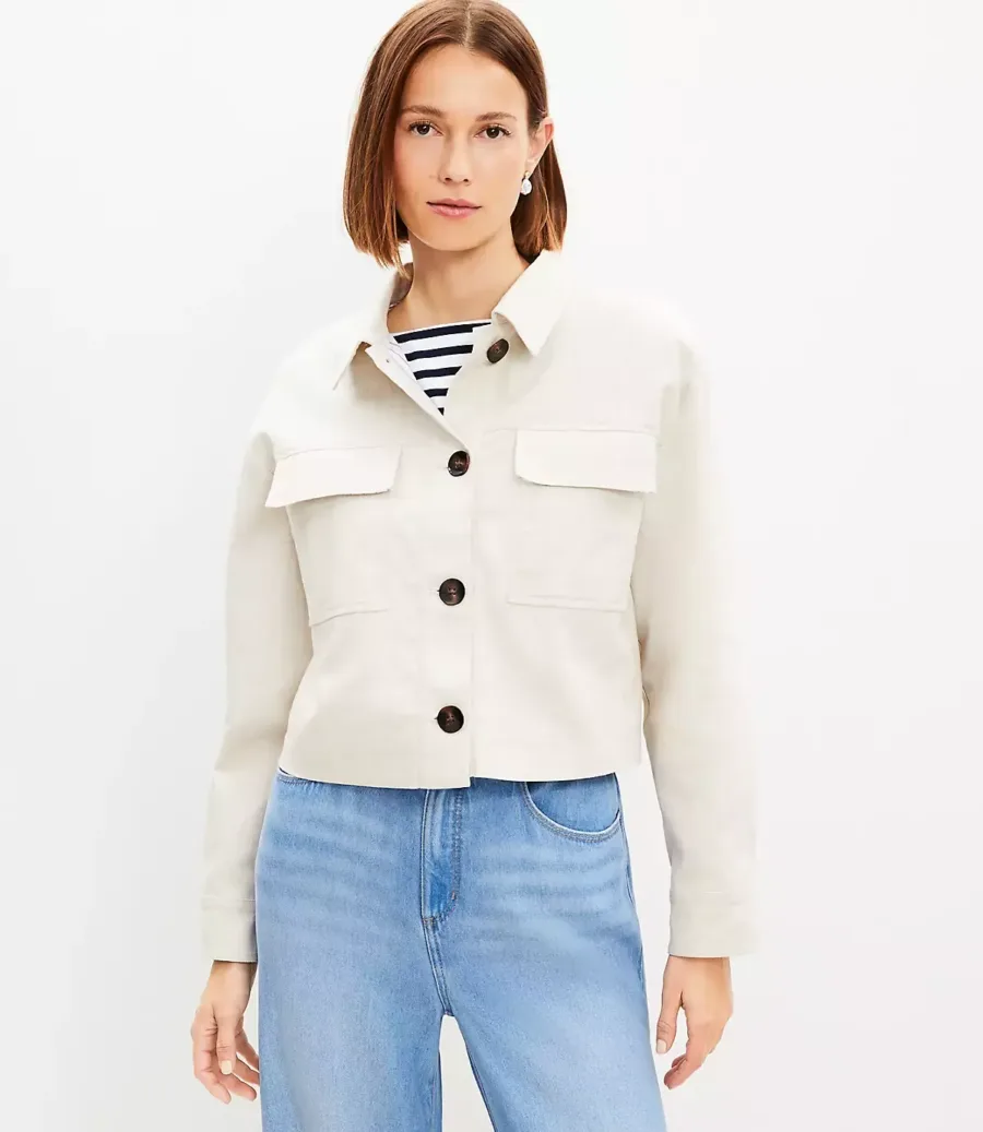 Linen Cotton Cropped Patch Pocket Jacket