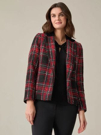 Petite Velvet Notch Collar Jacket, Plaid Tweed