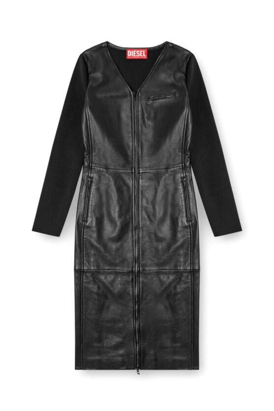 Stylish Black Leather Dress - Diesel Stretch Knit for Women