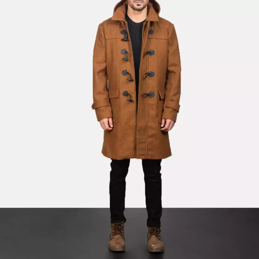 Drake Khaki Wool Hooded Duffle Coat