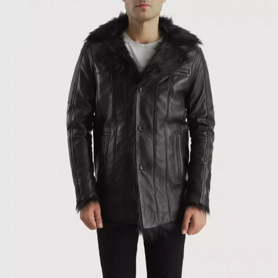 Mens Furcliff Black Leather Coat