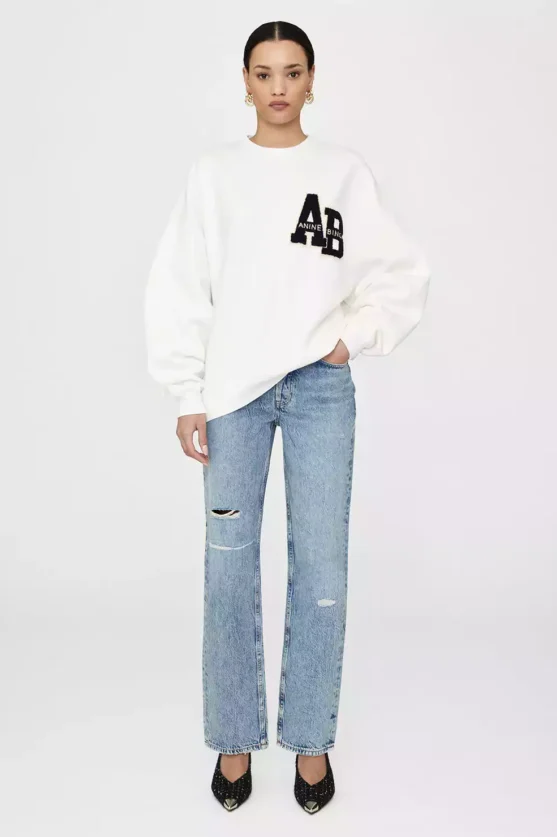 ANINE BING Miles Oversized Sweatshirt Letterman in Off White