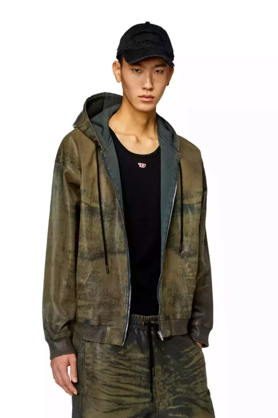 Diesel - Zip hoodie in laser-print Track Denim - Sweaters - Unisex - Brown