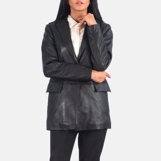 Marilyn Black Leather Blazer for Women