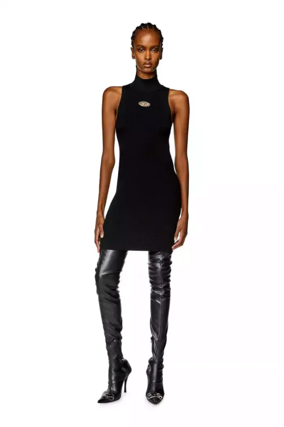 Diesel Short Ribbed Knit Turtleneck Dress: Unleash Bold Black Elegance for Women