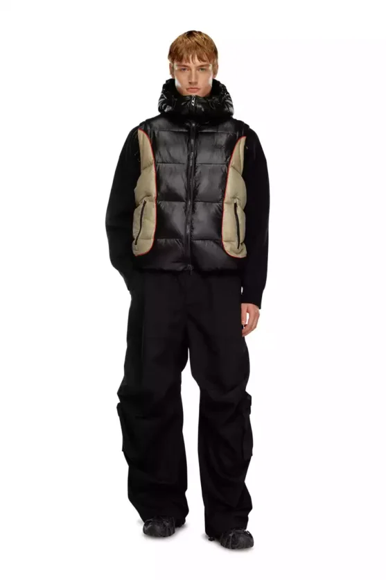 Men's Diesel Hooded Puffer Vest - Stunning Shiny Ripstop Winter Jacket, Multicolor