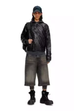 Men's Black Diesel Biker Jacket in Shiny Ripstop - Bold, Stylish Jackets