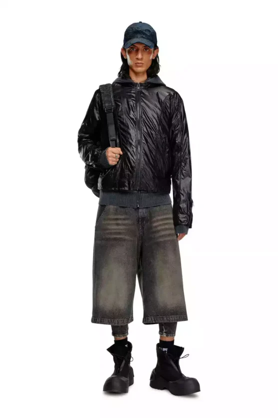 Men's Black Diesel Biker Jacket in Shiny Ripstop - Bold, Stylish Jackets