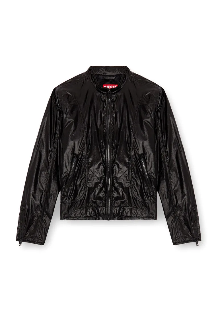 Men's Black Diesel Biker Jacket in Shiny Ripstop - Bold, Stylish Jackets