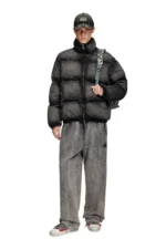 Diesel Faded Denim Puffer Jacket - Unisex Winter Jacket in Black