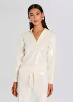 Shaelynn Sequin Knit Shirt | Elegant Sparkling Top for Women