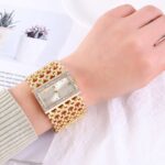 Elegant Women's Square Diamond Watch with Steel Band & Roman Numerals