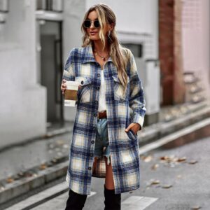 Women's Long Plaid Shirt Jacket - Image 2