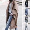 Casual Women's Long Jacket – Single Breasted Woolen Coat with Pockets, Solid Color, Warm Winter Clothing in 9 Colors