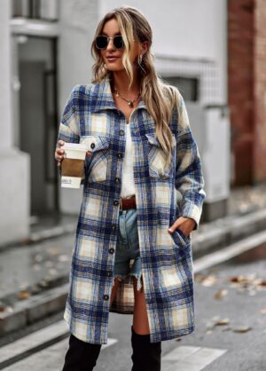 Women's Long Plaid Shirt Jacket - Image 4