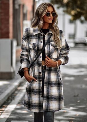 Women's Long Plaid Shirt Jacket - Image 6