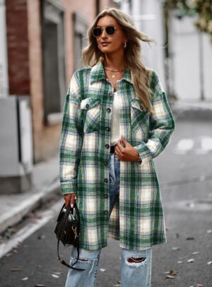 Women's Long Plaid Shirt Jacket - Image 5