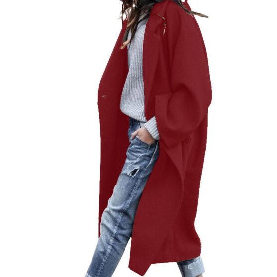Casual Long Jacket With Pockets Solid Color Single Breasted Lapel Woolen Coat For Women Warm Winter Clothing - Image 10