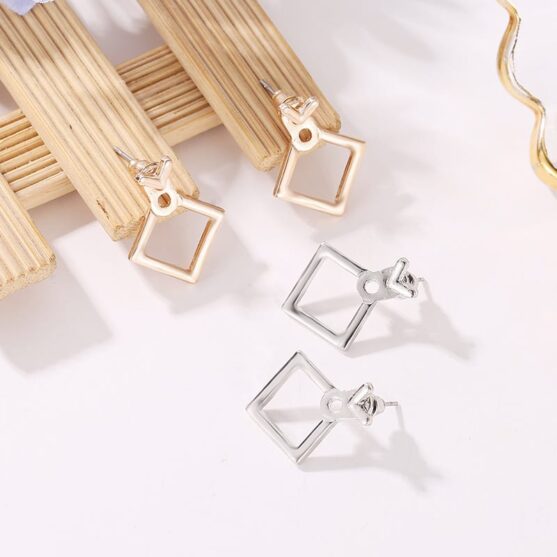 Women hollow diamond square stud earrings - Image 8