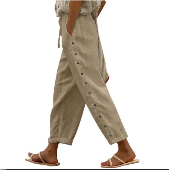 Women's elastic waist cropped pants with pockets - Image 5