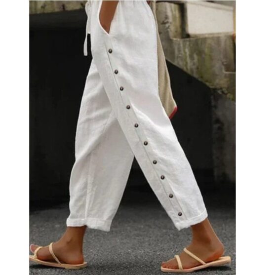 Women's elastic waist cropped pants with pockets - Image 8