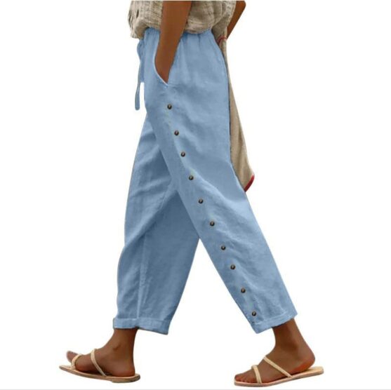 Women's elastic waist cropped pants with pockets - Image 2