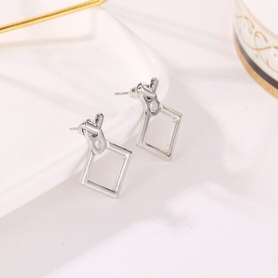 Women hollow diamond square stud earrings - Image 7
