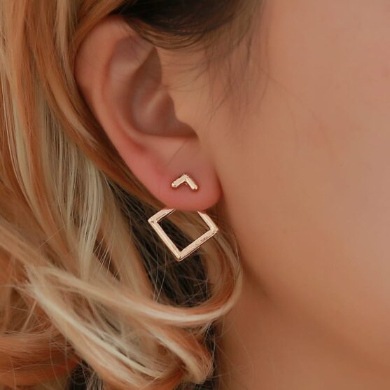 Women hollow diamond square stud earrings