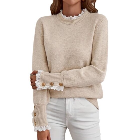Long Sleeve Lace Trim Sweater Women's - Image 4