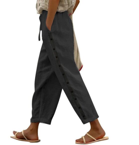 Women's elastic waist cropped pants with pockets - Image 4