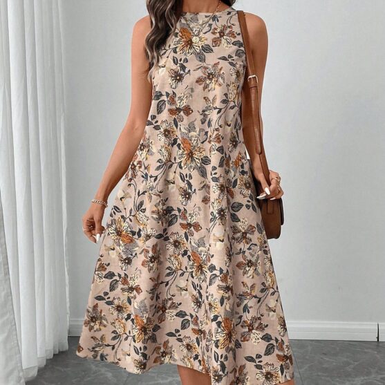 Flirty retro floral midi dress casual
