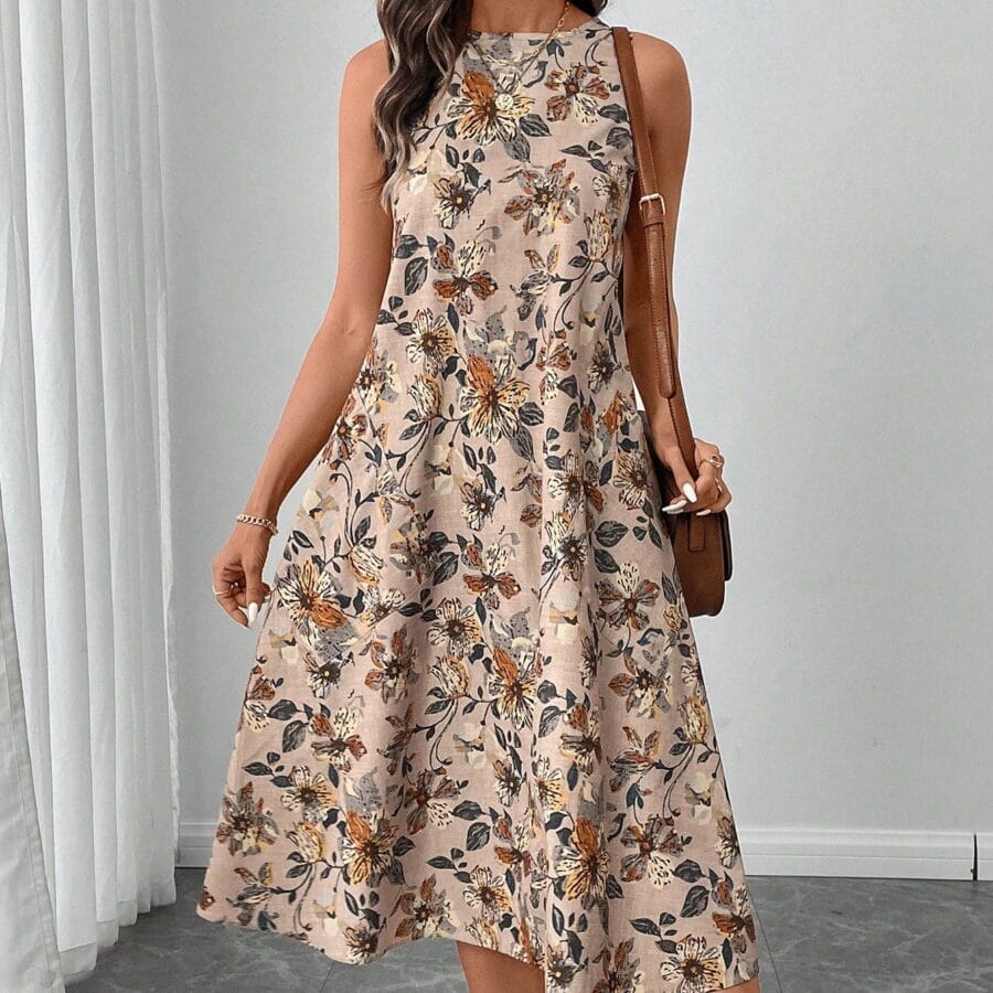 Flirty retro floral midi dress casual