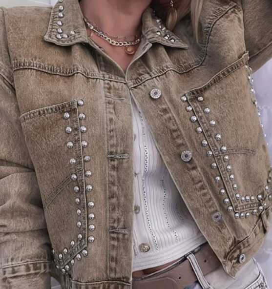 Stunning Khaki Denim Jacket for Women100% Cotton - Image 5
