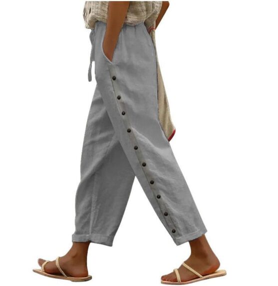 Women's elastic waist cropped pants with pockets - Image 6