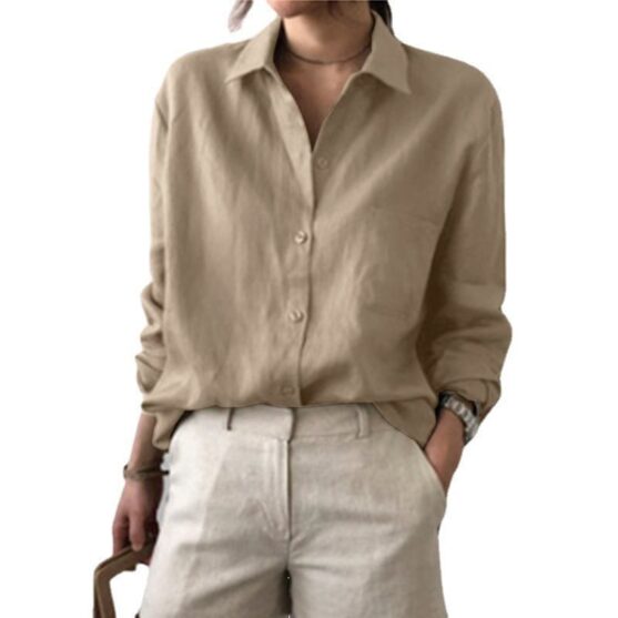 Long sleeve cotton color shirt ladies - Image 6