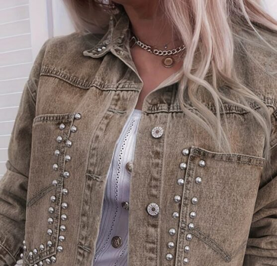 Stunning Khaki Denim Jacket for Women100% Cotton - Image 2
