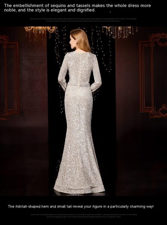 Long Sleeve Ladies Evening Dress Sequin - Image 5