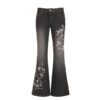 Flower Embroidered Jeans Womens