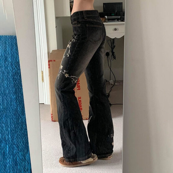 Flower Embroidered Jeans Womens - Image 2