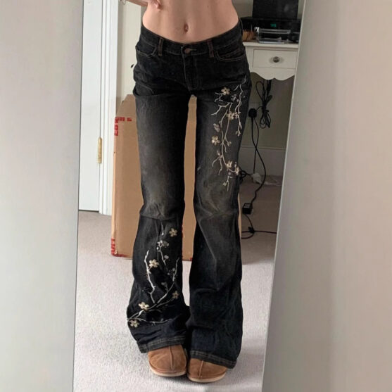 Flower Embroidered Jeans Womens - Image 5