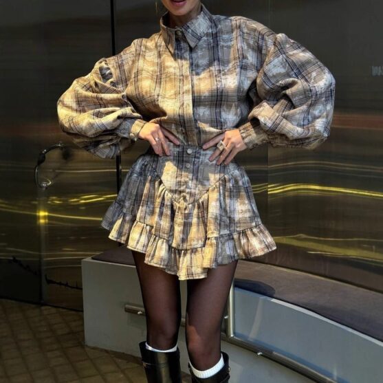 Women's Puff Sleeve Blouse & Ruffle Mini Skirt Set - Image 8