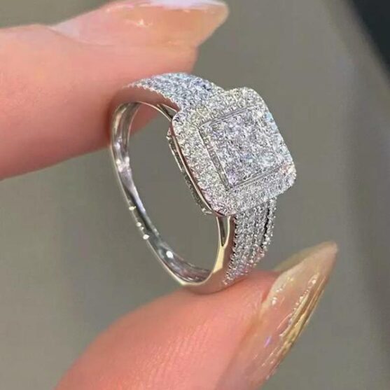 925 sterling silver luxury rhinestone square ring womens - Image 5