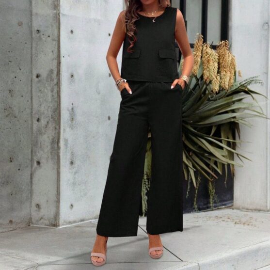 Sleeveless Wide-Leg Two-Piece Pantsuit - Image 6