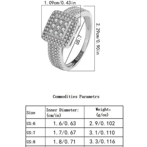 925 sterling silver luxury rhinestone square ring womens - Image 2
