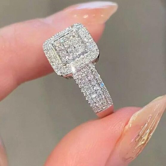 925 sterling silver luxury rhinestone square ring womens - Image 4