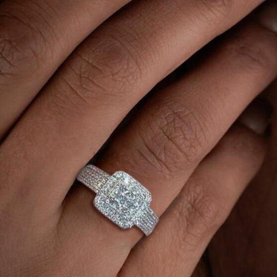 925 sterling silver luxury rhinestone square ring womens - Image 3