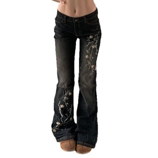 Flower Embroidered Jeans Womens - Image 4