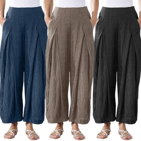 Women's Cotton Straight Leg Pants with Pockets