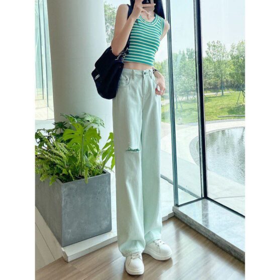 High Waisted Wide Leg Jeans For Women Ripped - Image 3